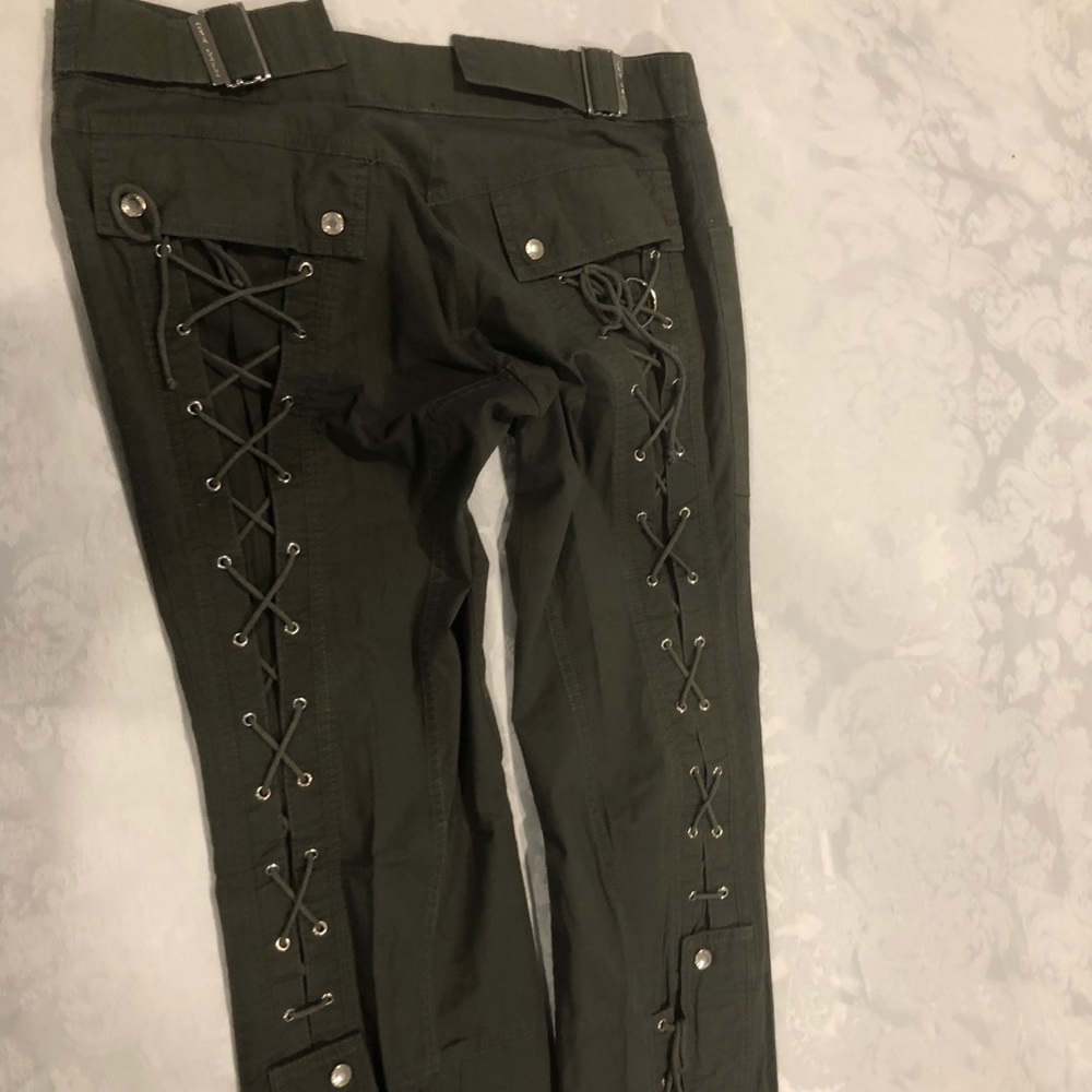 Trendy olive lace up pants